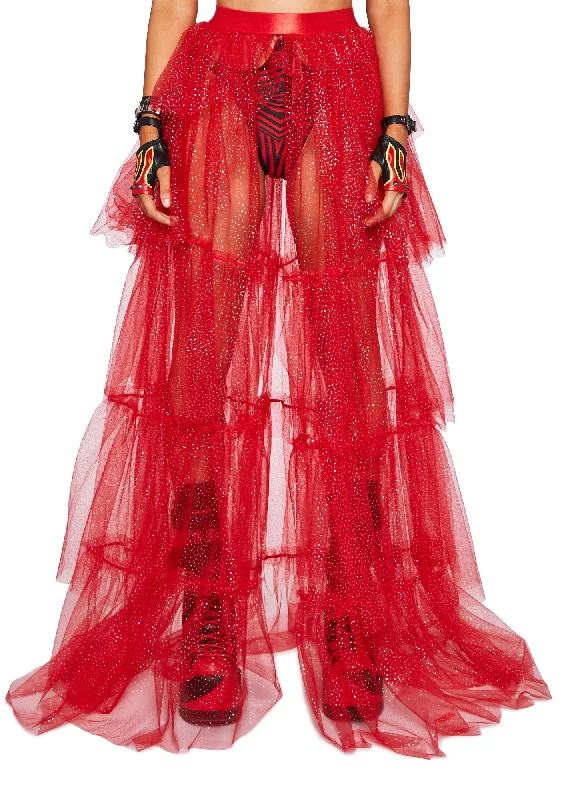 Affordable Fashion Clothing For Women Save Big Sparkle Trek Tulle Maxi Skirt - Red