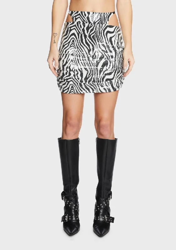 Women's Fashionable Clothing Sets Chic Style, Always In Vogue Zebra Sequin Cut Out Mini Skirt