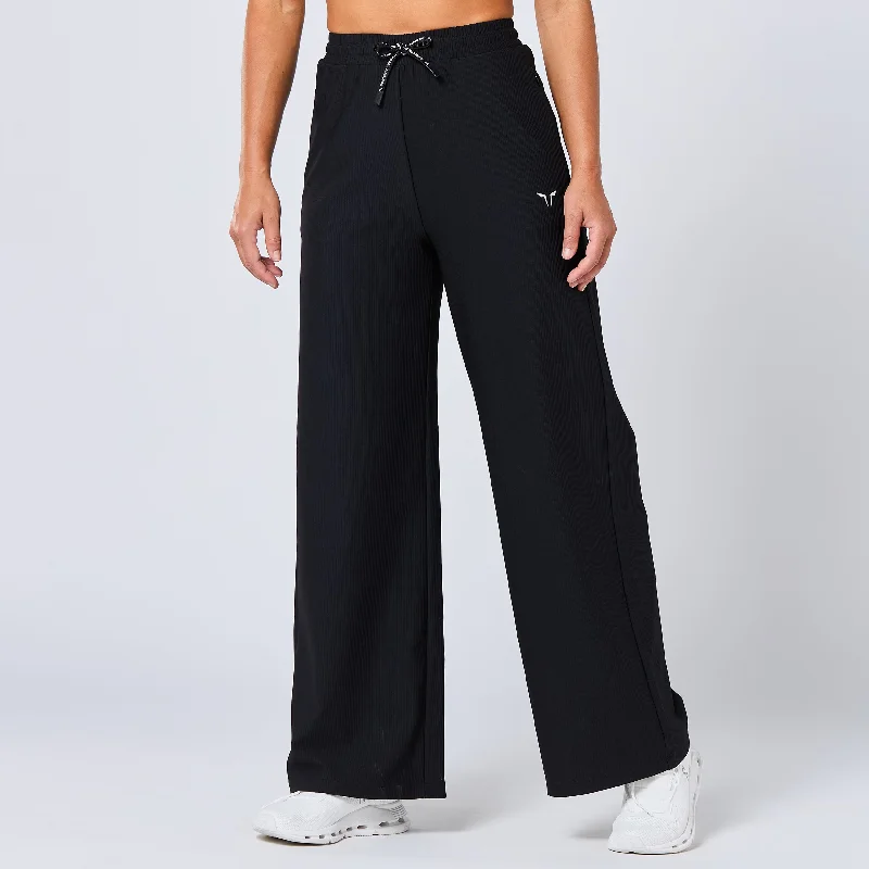 Women's Clothes For The Office Street Style Discounts Ribbed Wide Leg Pants - Black