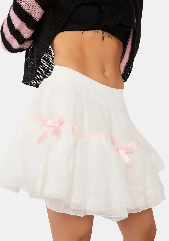 Women's Transitional Outfit Ends Soon White Dolly Frilly Mini Petticoat Skirt