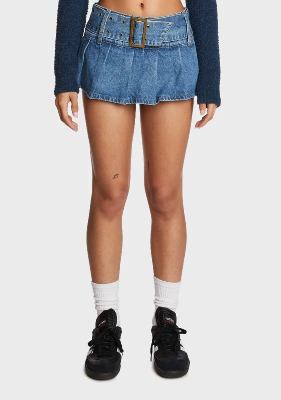 Women's Trendy Clothing Seasonal Trends Denim Pleated Low Rise Mini Skort