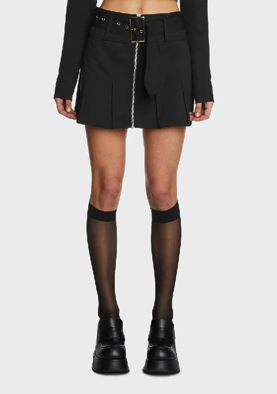 Women's Vintage Attire Summer Deals Black Belted Mini Skirt
