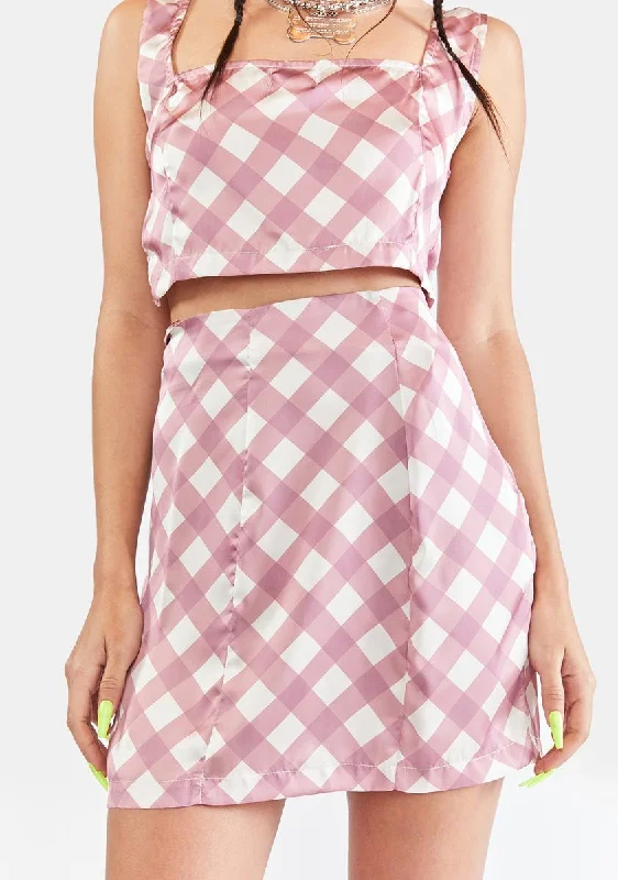 Women's Timeless Attire Street Chic Discounts Blush Diagonal Checkered Skirt
