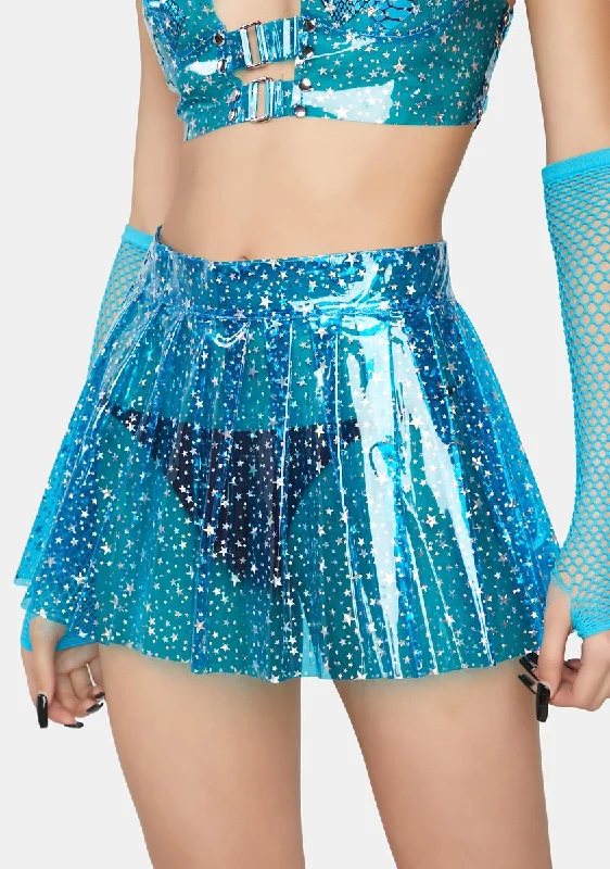 Stylish Women's Garments Hot Picks Aqua Chasing Starlight Vinyl Skirt