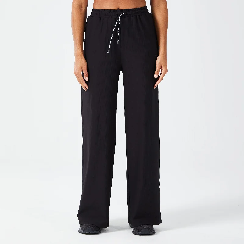 Women's Clothes Street Style Discounts Ribbed Wide Leg Pants Asphalt Edition - Black Women's Clothes Street Style Discounts Ribbed Wide Leg Pants Asphalt Edition - Black