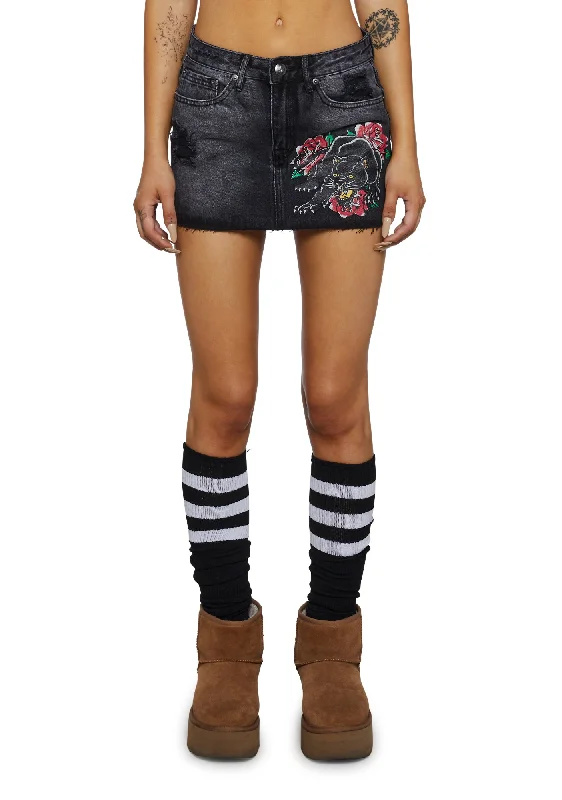 Timeless Women's Garments Essentials On Sale Panther Roses Denim Skirt