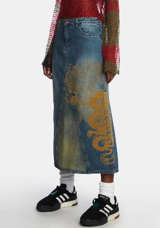 Women's Plus-Size Attire Flash Sale Fever Serpent Denim Slit Maxi Skirt
