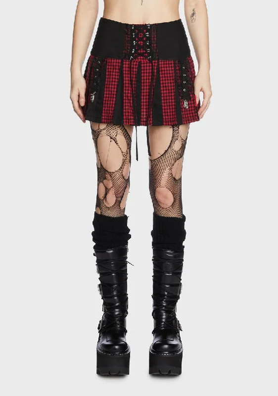 Women's Elegant Garments Seize Bargains Black And Red Bo Peep Pleated Garter Skirt