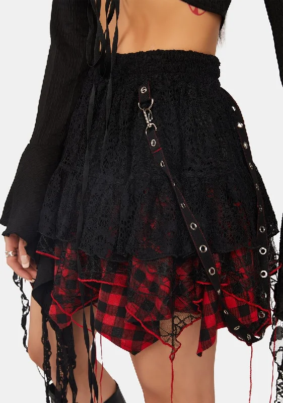 Women's Romantic Outfit Sophisticated Street Style Offers Rebel Girl Lace Plaid Irregular Mini Skirt Women's Romantic Outfit Sophisticated Street Style Offers Rebel Girl Lace Plaid Irregular Mini Skirt