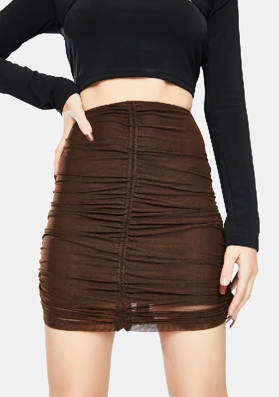 Stylish Women's Clothing Urban Fashion Chocolate Mesh Solena Ruched Mini Skirt