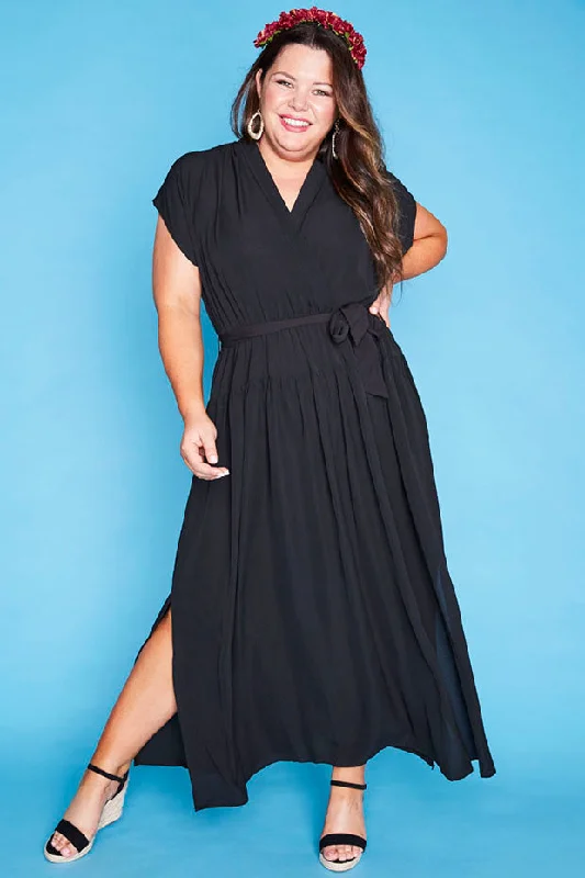 Women's Vintage Attire Statement Fashion Offers Miley Black Maxi Dress