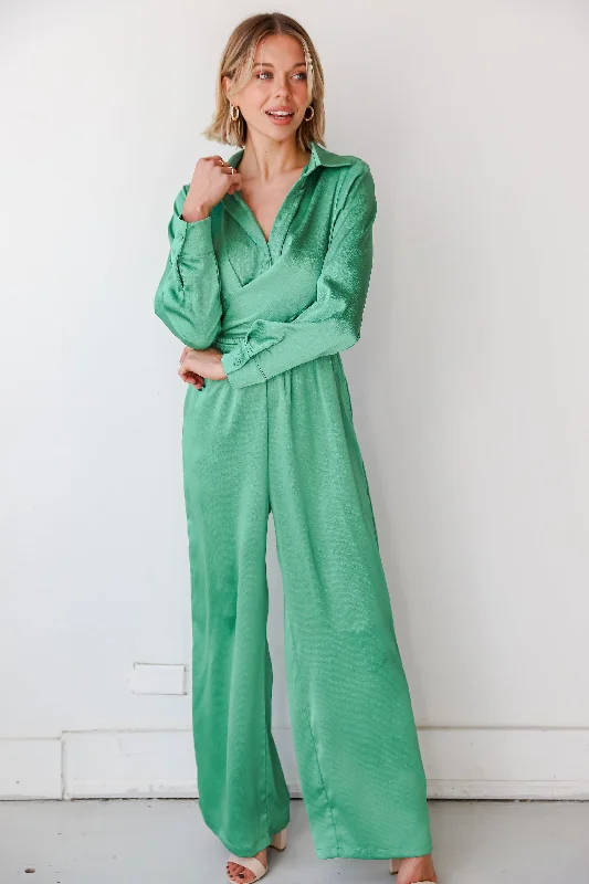 Women's Party Outfit Catch Every Fashion Trend FINAL SALE - Irresistibly Chic Green Satin Jumpsuit Women's Party Outfit Catch Every Fashion Trend FINAL SALE - Irresistibly Chic Green Satin Jumpsuit