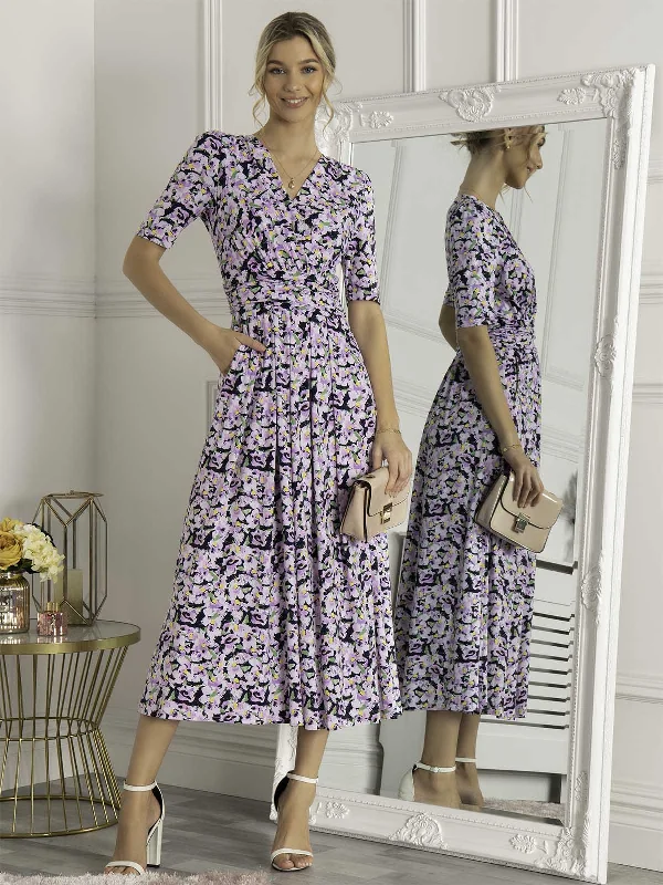 Women's Occasion Wear Apparel Premium Style Jolie Moi Quinna Wrap Front Maxi Dress, Navy Floral Women's Occasion Wear Apparel Premium Style Jolie Moi Quinna Wrap Front Maxi Dress, Navy Floral