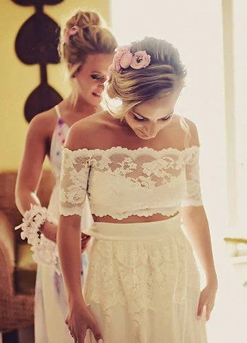 Women's Timeless Attire Budget Friendly Off Shoulder Half Sleeves Lace Two Pieces Wedding Dress Women's Timeless Attire Budget Friendly Off Shoulder Half Sleeves Lace Two Pieces Wedding Dress