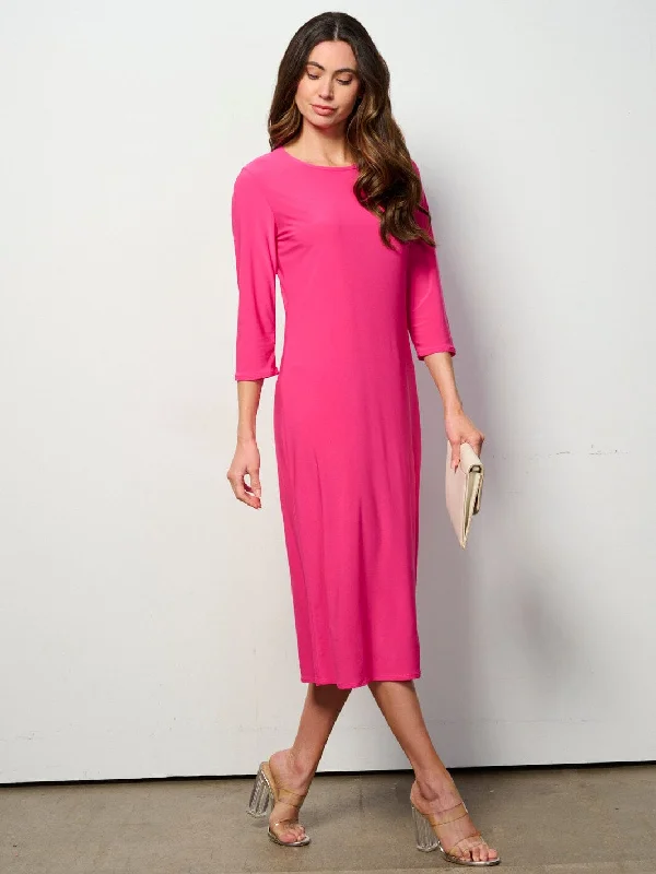 Women's Holiday Attire The Good Stuff WOMEN'S 3/4 SLEEVES SOLID MIDI DRESS