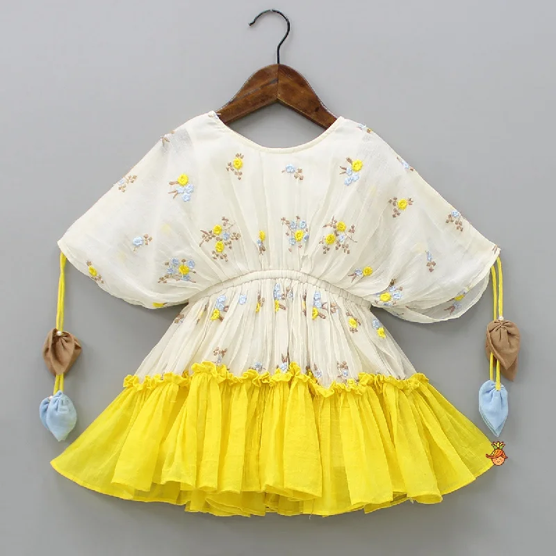 Women's Comfortable Lounge Garments Affordable Trendy Fashion Off White Embroidered Ruffled Hem Dress Women's Comfortable Lounge Garments Affordable Trendy Fashion Off White Embroidered Ruffled Hem Dress