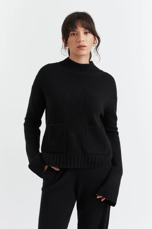 Women's Formal Apparel Hurry Before It'S Gone Black Cashmere Patch Pocket Sweater