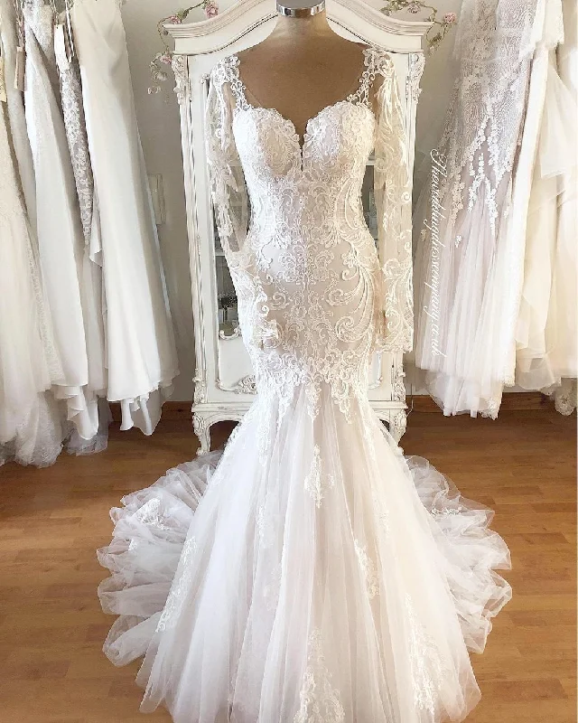 Women's Travel Outfit Set Refined Fashion Sale Mermaid V-back Long Sleeve Lace Wedding Dress Women's Travel Outfit Set Refined Fashion Sale Mermaid V-back Long Sleeve Lace Wedding Dress