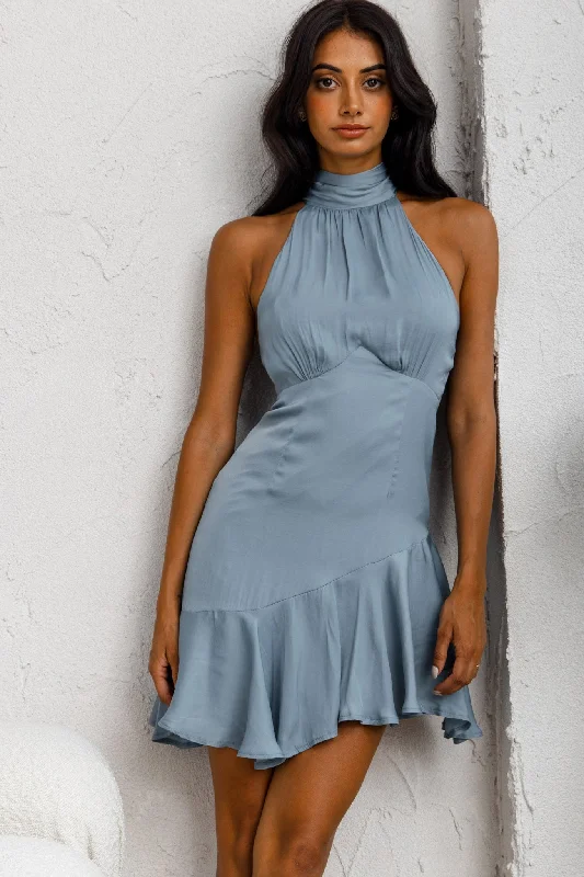 Women's Comfortable Apparel Exclusive Sale Promises Halterneck Fluted Hem Dress Forest Blue Women's Comfortable Apparel Exclusive Sale Promises Halterneck Fluted Hem Dress Forest Blue