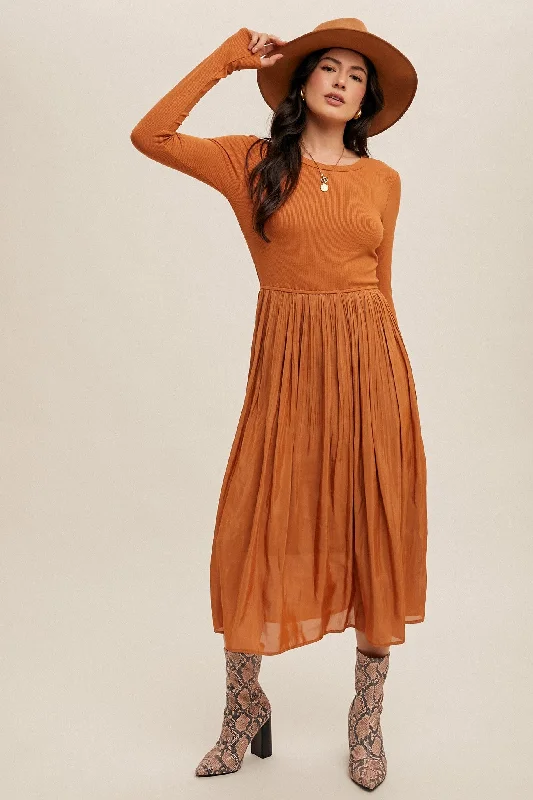 Comfortable Women's Attire Fashion-Forward Carlotta modest midi dress in pumpkin spice-final sale