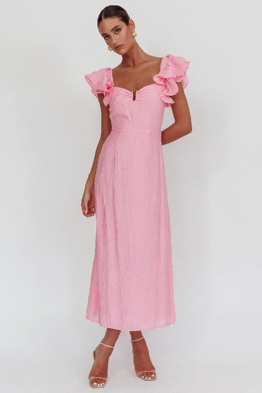 Women's Night-Out Outfit Ride The Style Wave Sunday Dreams Ruffle Strap Maxi Dress Pink