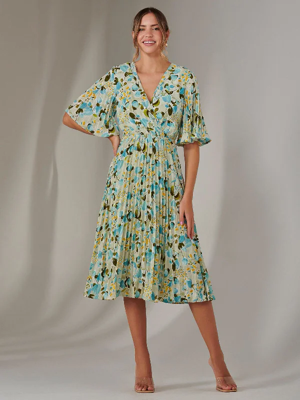 Women's Outdoor Activity Garments Exclusive Deals Online Pleated Wrap Midi Dress, Blue Floral