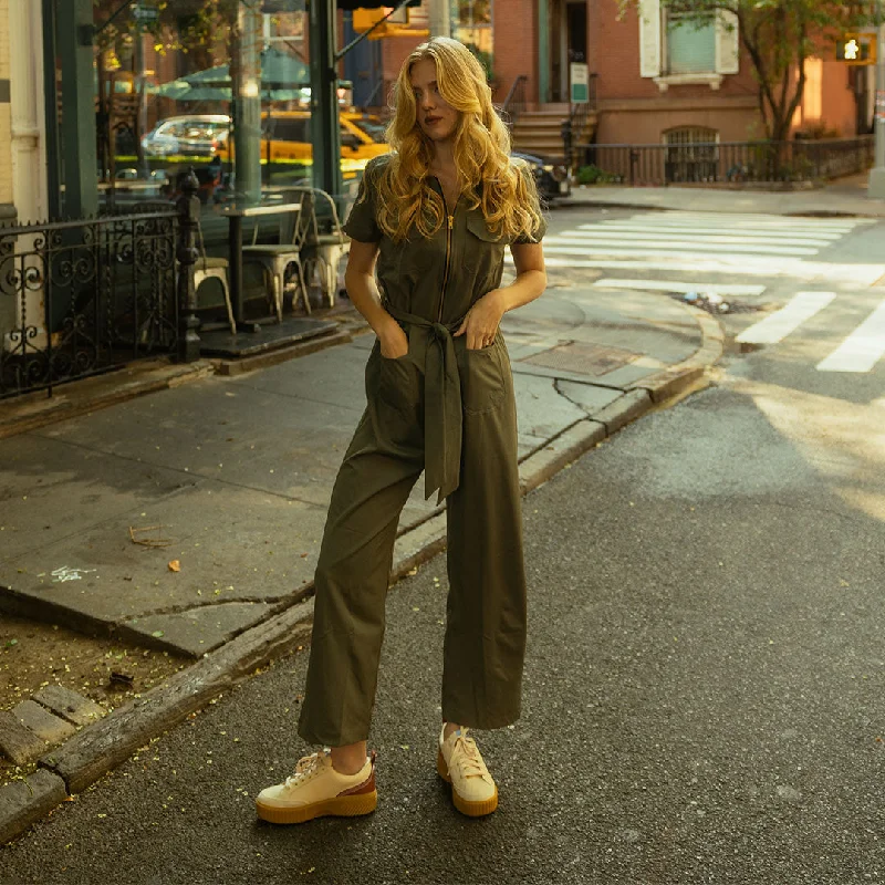 Women's Vintage-Inspired Clothing Trendy Street Style City Jumpsuit, Olive