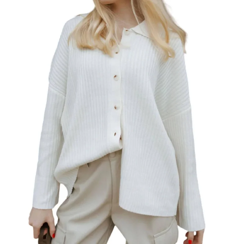 Affordable Women's Outfit Romantic Chic Deals Button Up Ribbed Sweater In Ivory