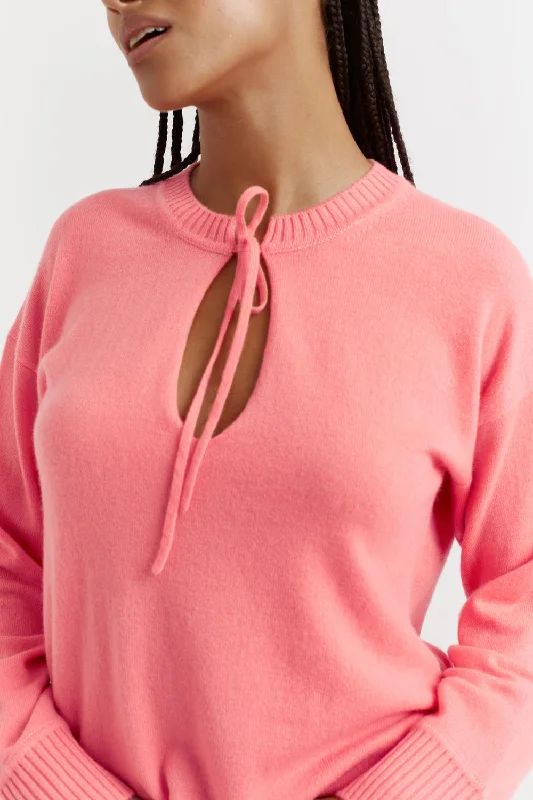 Chic Clothes For Women Season Offer Coral Cashmere Tie Neck Sweater