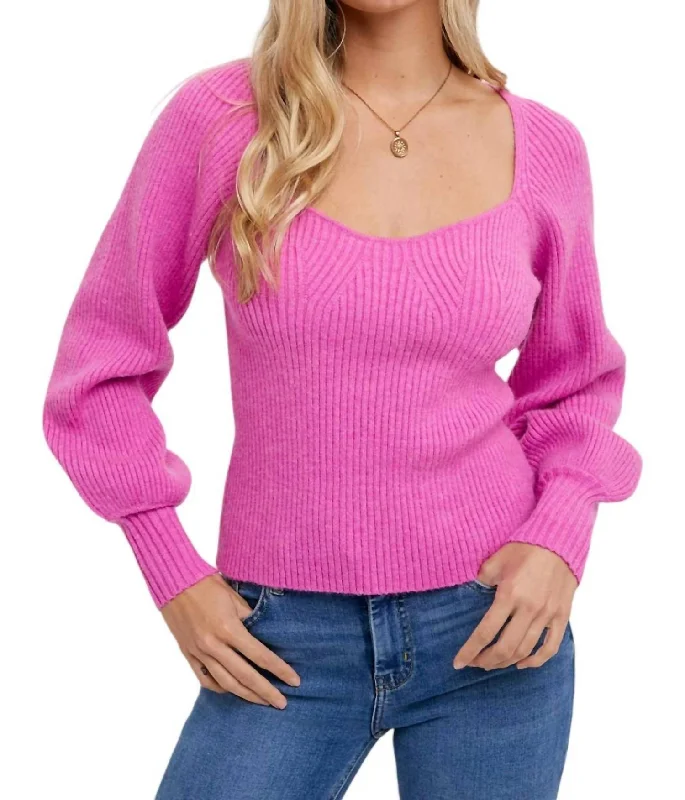 Women's High-Fashion Garments Modish Fashion Discounts Sweetheart Neck Sweater In Hot Pink