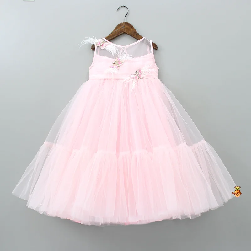 Sustainable Fashion Clothing For Women Stay Ahead In Style Handmade Butterfly Embroidered Ruffle Pink Net Gown Sustainable Fashion Clothing For Women Stay Ahead In Style Handmade Butterfly Embroidered Ruffle Pink Net Gown