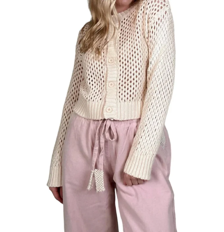 Women's Outfit For The Office Classic Modern Offers Crochet Button Cardigan In Beige