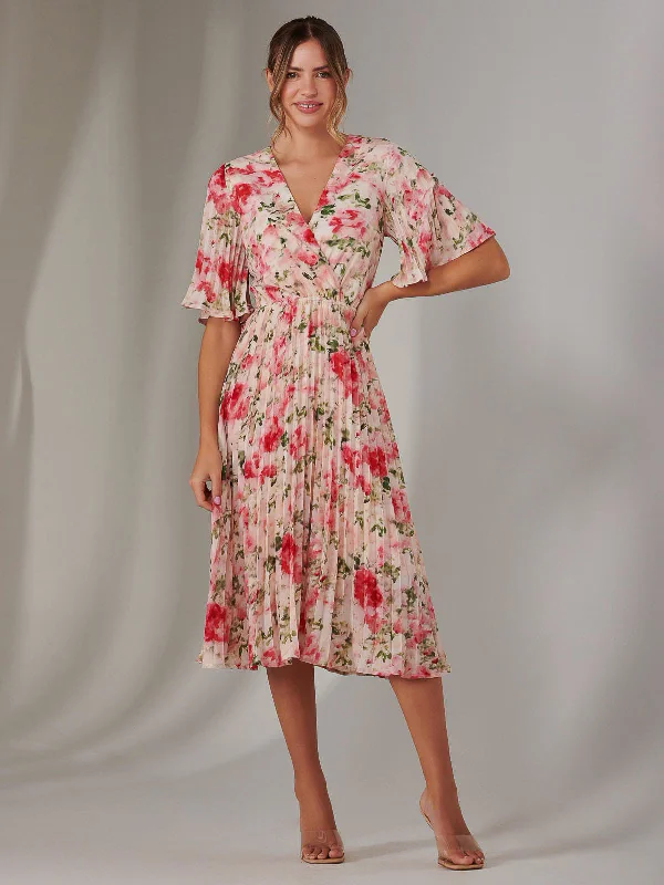 Women's Workout Garments Discount Extravaganza Pleated Wrap Midi Dress, Pink Floral
