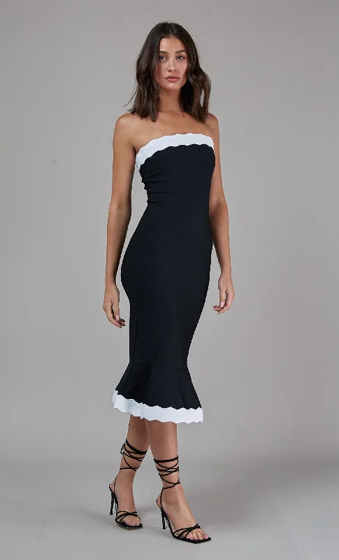 Women's Clothing For Casual Outings Glamorous Fashion Offers Wavy Trim Fishtail Bandage Midi Dress Women's Clothing For Casual Outings Glamorous Fashion Offers Wavy Trim Fishtail Bandage Midi Dress