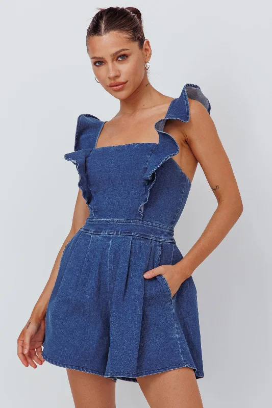 Elegant Clothing For Women Trendy Styles Nola Flared Ruffle Romper Light Denim