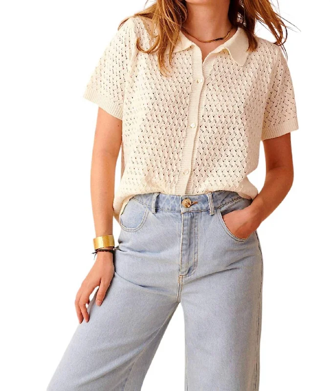 Women's Stylish Casual Garments Sustainable Fashion Extravaganza Silas Knit Polo In Ivory Women's Stylish Casual Garments Sustainable Fashion Extravaganza Silas Knit Polo In Ivory