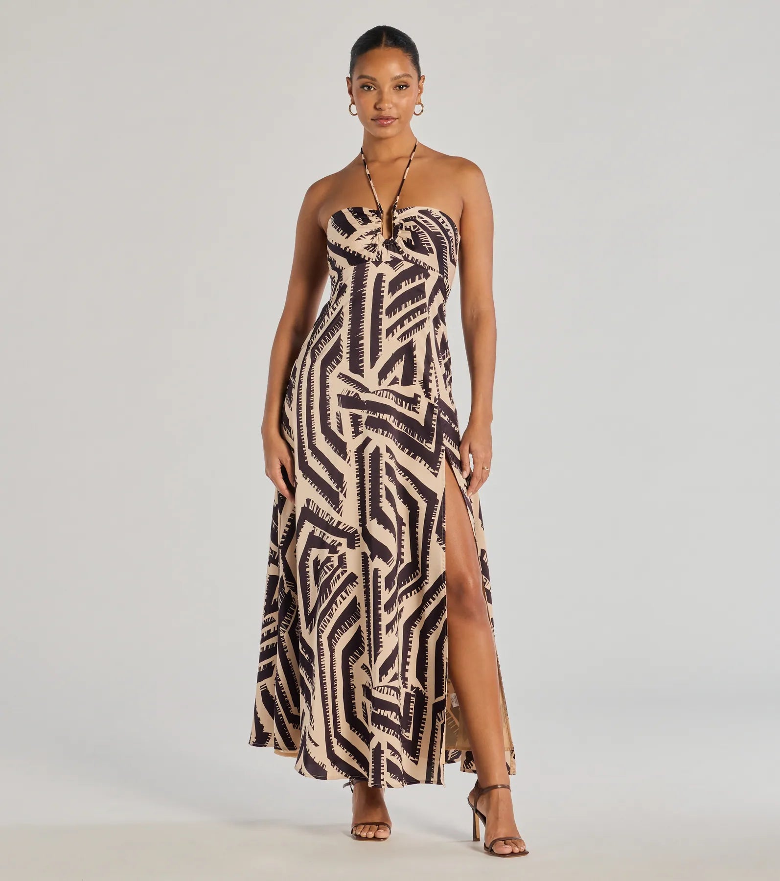Stylish Women's Outerwear Apparel Save Big Chic Breezes Halter Boho Satin Maxi Dress Stylish Women's Outerwear Apparel Save Big Chic Breezes Halter Boho Satin Maxi Dress