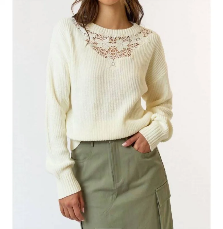 Women's Comfy Loungewear Outfit Ends Soon Lace Top Sweater In Ivory