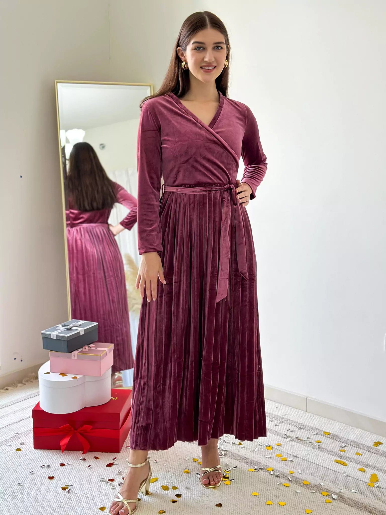 Women's Contemporary Apparel Hot Sale Promise Pleated Velvet Dress - Rose