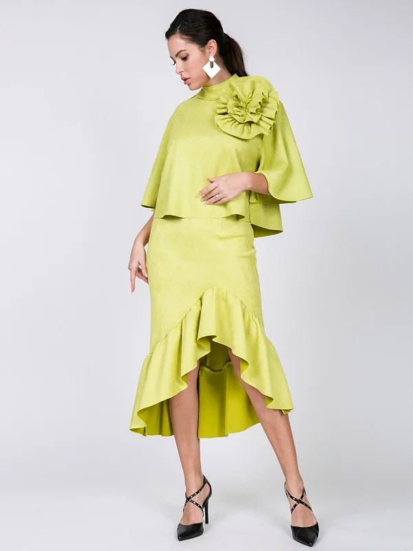Women's Clothes And Garments Limited Time Offers WOMEN'S ZIPPER CLOSURE HIGH-LOW RUFFLE MIDI SKIRT