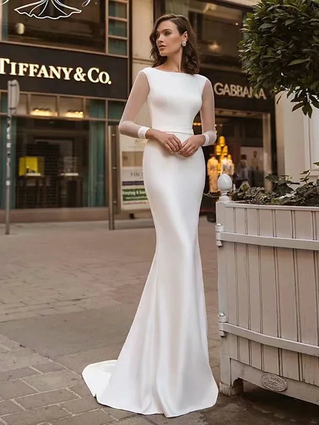 Stylish And Comfortable Clothing For Women Elevated Casual Discounts Wedding Dresses Mermaid Trumpet Long Sleeve Jewel Neck Satin With Solid Stylish And Comfortable Clothing For Women Elevated Casual Discounts Wedding Dresses Mermaid Trumpet Long Sleeve Jewel Neck Satin With Solid