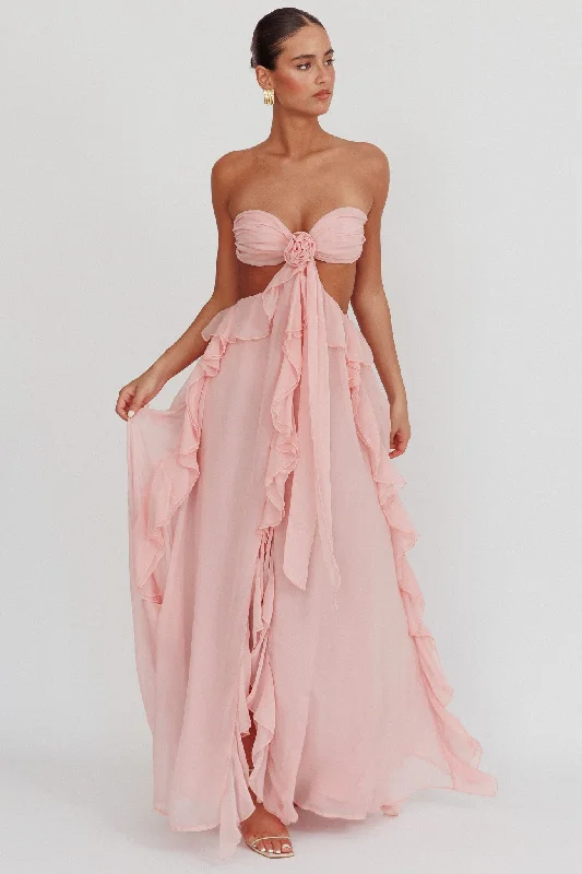 Women's Comfortable Apparel Low Price Special Santiago Cut-Out Ruffle Maxi Dress Blush