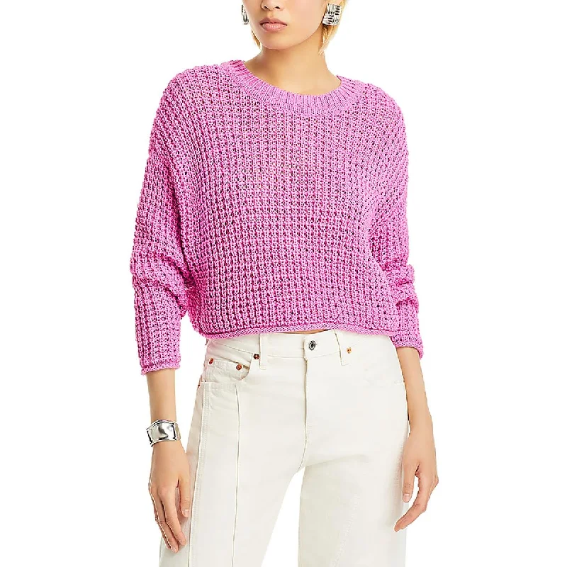 Women's Chic Outerwear Attire Style Without Limits Womens Waffle Knit Crewneck Crop Sweater