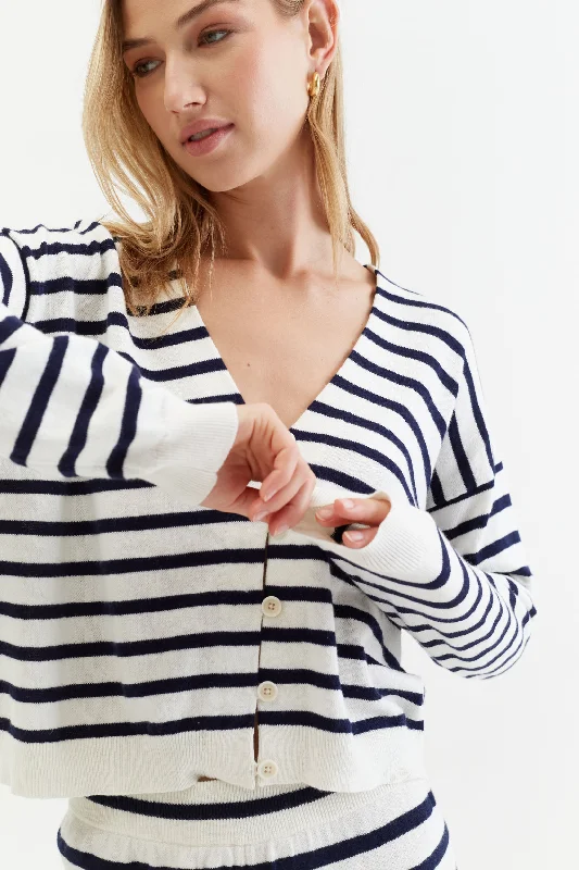 Casual Apparel For Women Limited Time Offers Cream Cotton-Linen Summer Breton Cardigan Casual Apparel For Women Limited Time Offers Cream Cotton-Linen Summer Breton Cardigan