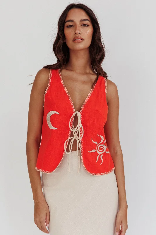 Women's Stylish Vacation Attire Vibrant Style Promotions Dose Of Sunshine Blanket Stitch Vest Top Orange