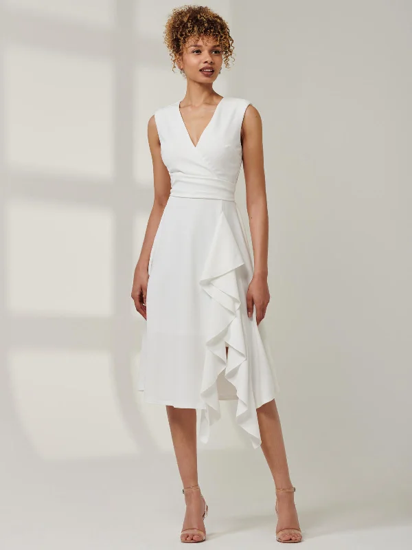Plus-Size Women's Garments Stupidly Low Prices Qiana Ruffle Detail Midi Dress, White Plus-Size Women's Garments Stupidly Low Prices Qiana Ruffle Detail Midi Dress, White
