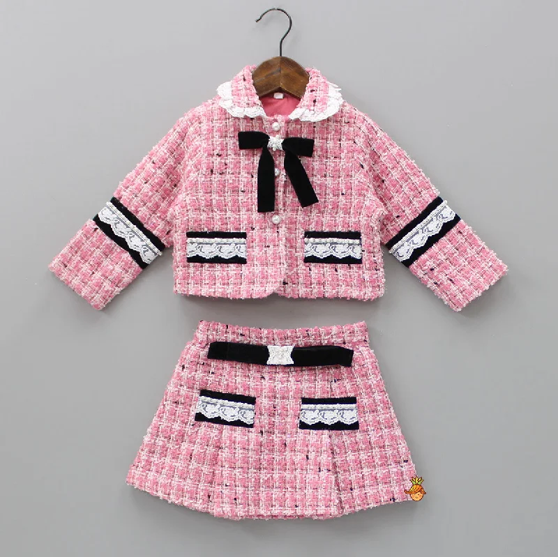 Women's Trendy Clothes Feminine Style Promotions Pretty Pink Tweed Shirt Style Top And Skirt Women's Trendy Clothes Feminine Style Promotions Pretty Pink Tweed Shirt Style Top And Skirt