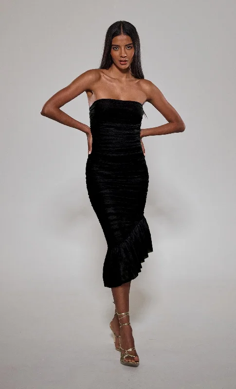 Women's Festive Attire Best Sellers Black Asymmetric Mesh Bandage Dress