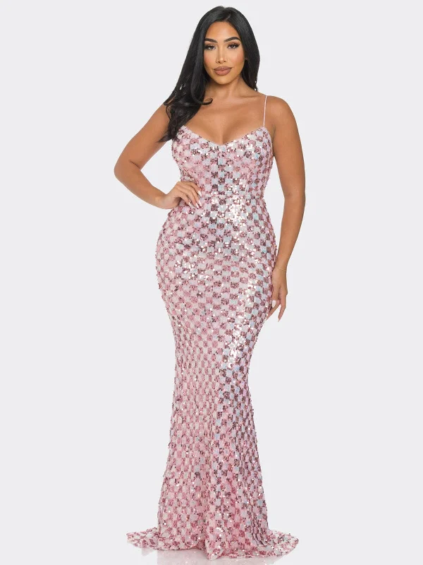 Women's Seasonal Apparel Hurry Before It'S Gone WOMEN'S SLEEVELESS V-NECK BODYCON SEQUINS GOWN MAXI DRESS