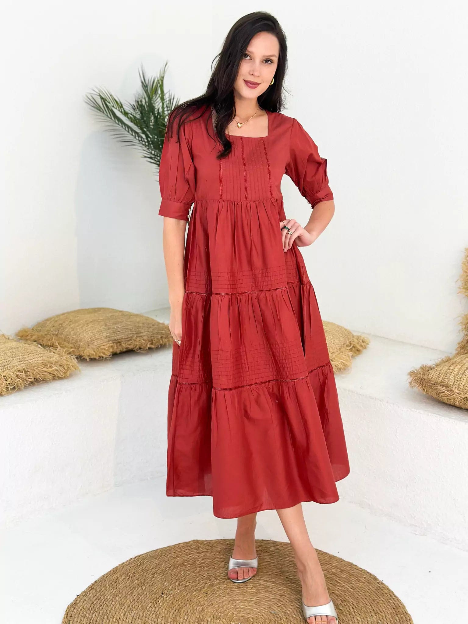 Women's Clothing For Outdoor Activities On-Trend Fashion Offers Rusty Cotton Dress